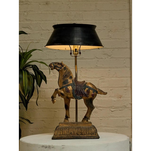 Vintage Equestrian Horse Table Lamp With Black Shade For Sale - Image 9 of 9