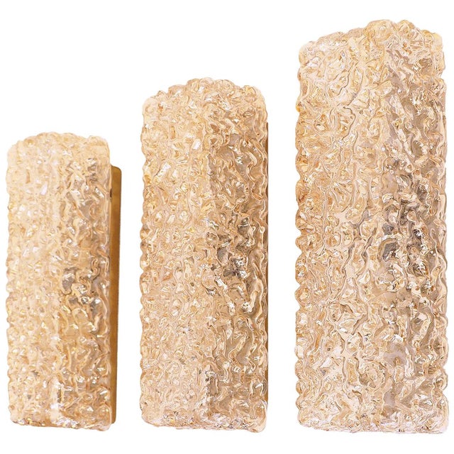 German Amber Wall Sconces in Glass & Brass by Helena Tynell, 1960s, Set of 3 For Sale - Image 6 of 6