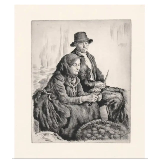 Oszkár Glatz (1872-1958) etching of a couple peeling potatoes. Unsigned.