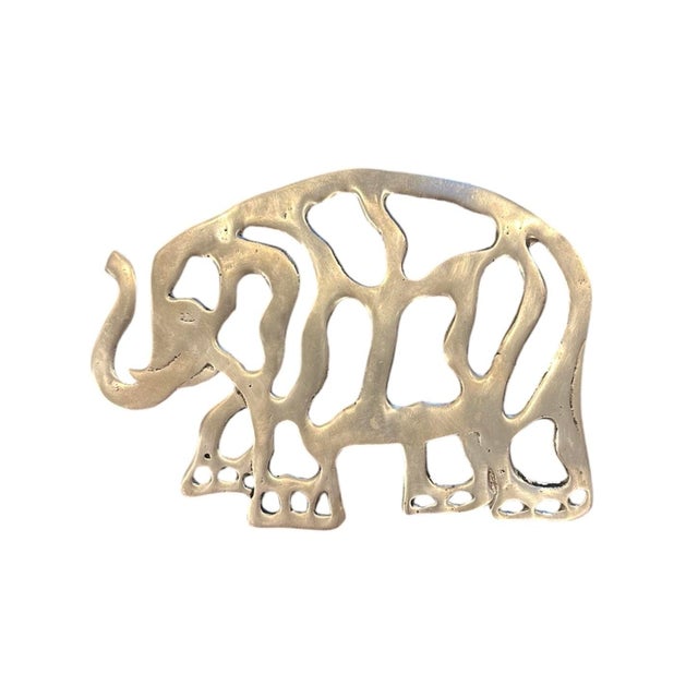 Mid-Century Modern Vintage Brass Elephant Trivets, a Pair For Sale - Image 3 of 4