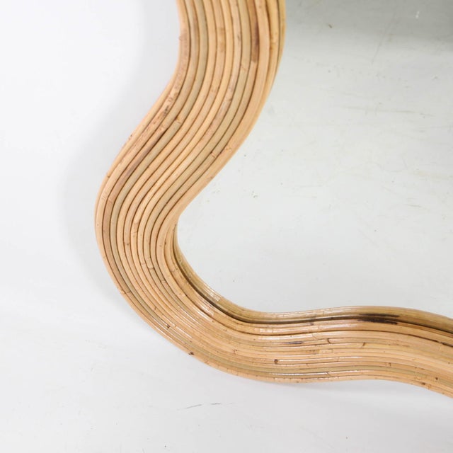 Wood Large Wavy Rattan Mirror For Sale - Image 7 of 14