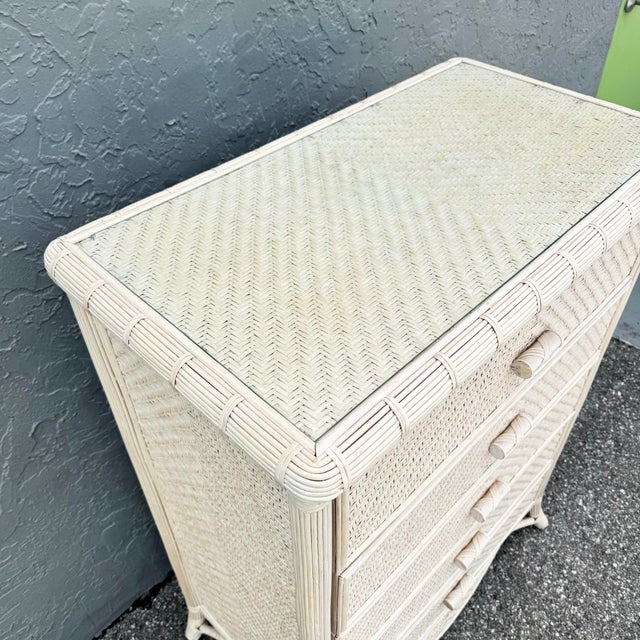 Wood Vintage Boho Chic Wicker Highboy Dresser For Sale - Image 7 of 10