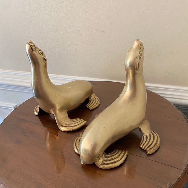 1970s Mid-Century Modern Brass Seal Bookends- a Pair For Sale - Image 10 of 10