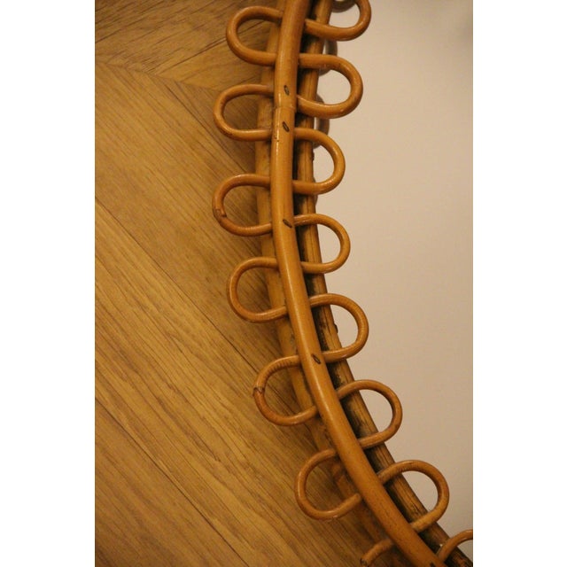 Vintage Oval Honey Rattan and Bamboo Wall Mirror, Italy, 1960s For Sale - Image 4 of 14