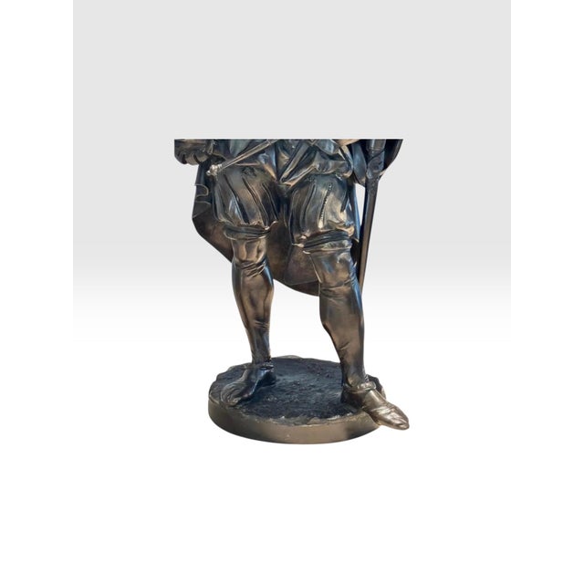 Metal Antique 25” Signed 19th Century French Bronze Sculpture the Landsknecht Cavalier by Albert-Ernest Carrier Belleuse For Sale - Image 7 of 12