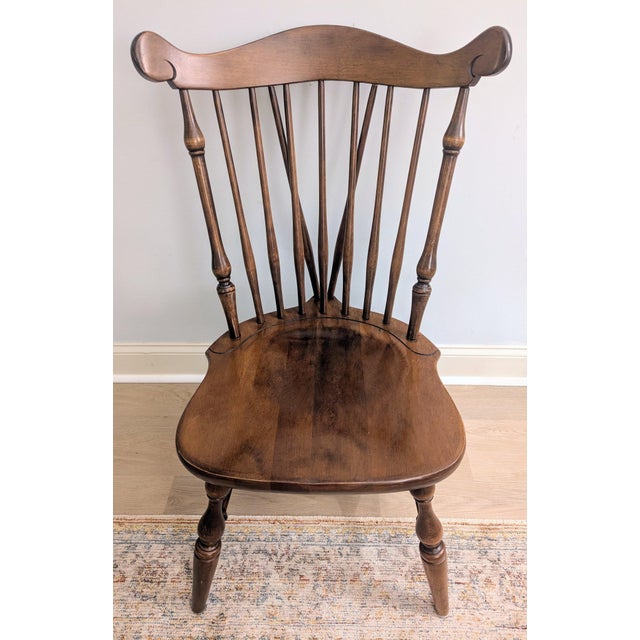 This is a lovely hard rock maple brace-back (fiddleback) Windsor dining side chair, made by Temple Stuart in the...