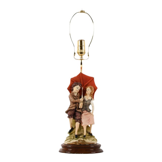 Signed Whimsical Resin Couple Statue Lamp For Sale