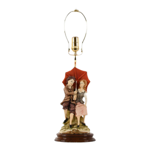 Signed Whimsical Resin Couple Statue Lamp