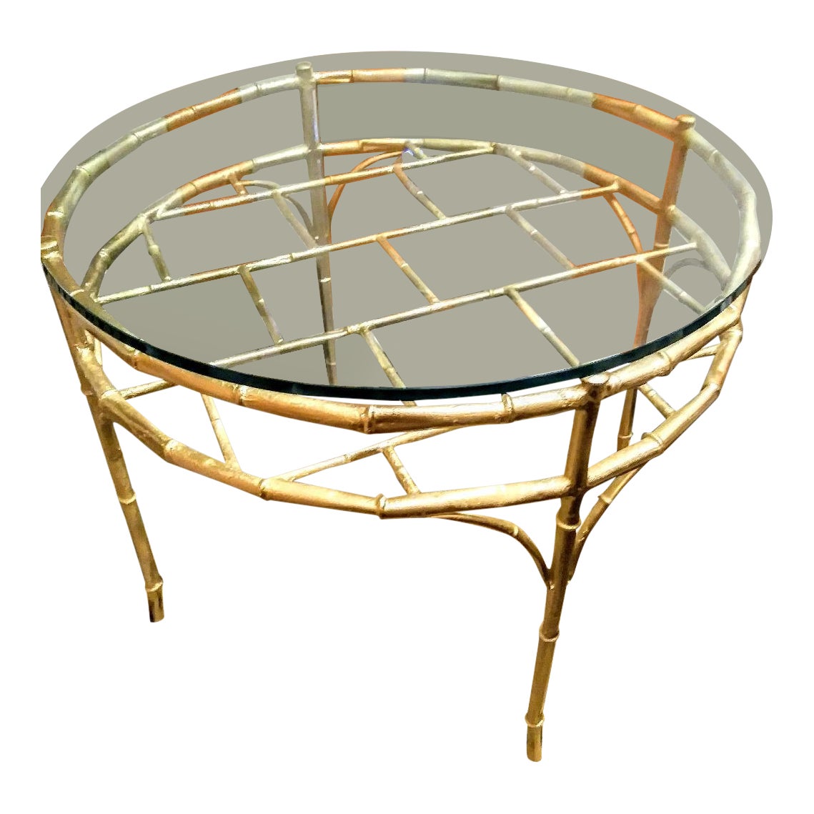 Gold Faux Bamboo Vintage Palm Beach Regency Round Chippendale Coffee Table Chairish