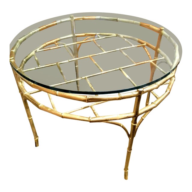 Gold Faux Bamboo Vintage Palm Beach Regency Round Chippendale