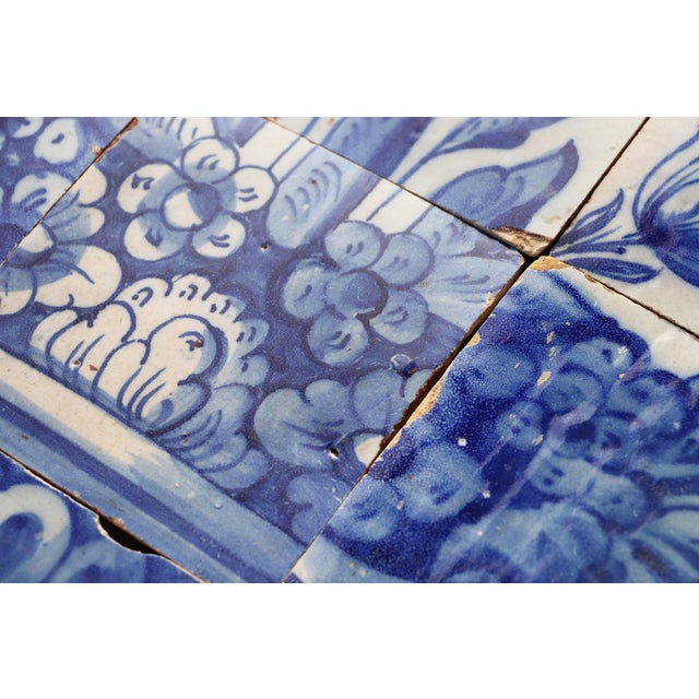 Tile Mural Panel Depicting a Vase With Rocaille Flowers, Portuguese, 18th Century For Sale - Image 13 of 16