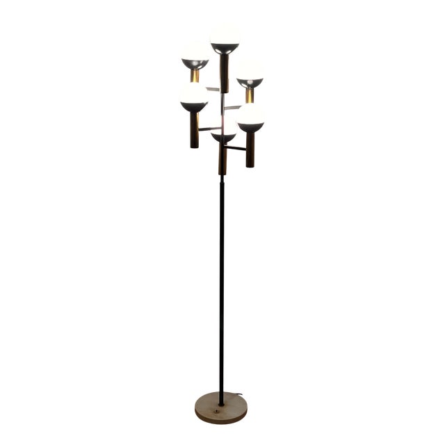 Mid-Century Floor Lamp in Metal, Brass, and Glass attributed to Stilnovo, Italy, 1950s For Sale