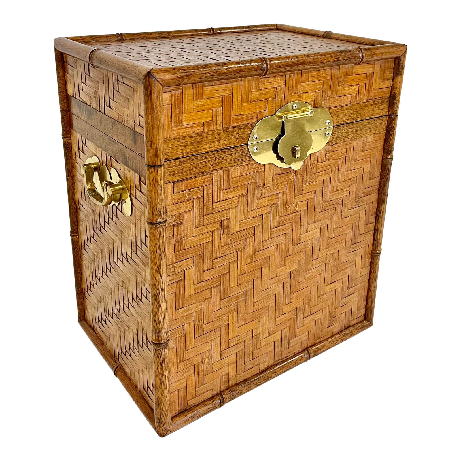 Vintage Bamboo and Woven Rattan Trunk Storage Box Chairish