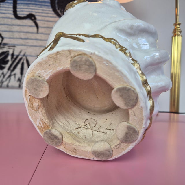 Handcrafted Italian Ceramic Planter in the Form of a Queens Head with Gilded Crown, 1970s For Sale - Image 6 of 12