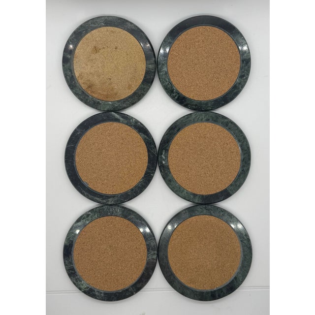 Bottle Green 1980's Jade Green Marble Coaster Set - 7 Piece For Sale - Image 8 of 11