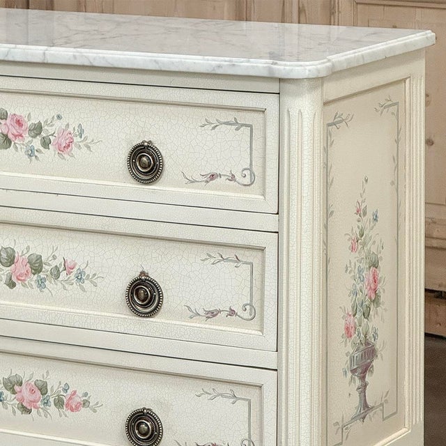 Late 20th Century French Louis XVI Painted Commode With Carrara Marble For Sale - Image 9 of 18