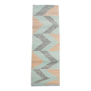 1970s Vintage Handmade Wool Cotton Orange Blue Runner Rug For Sale