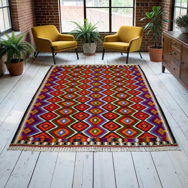 Mid-Century Modern Vintage Turkish Rug Kilim Hand Woven Area Rug - 6′2″ X 6′7″ For Sale - Image 3 of 16