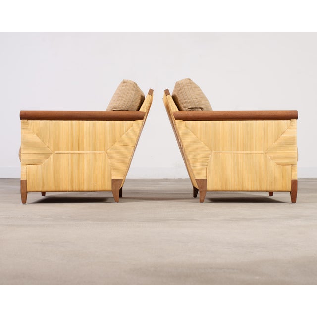 Late 20th Century Pair John Hutton for Donghia Merbau Rattan Lounge Chairs For Sale - Image 5 of 18