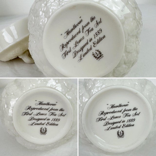 Ceramic 1940s Lenox Hawthorne White Tea Set- 3 Pieces For Sale - Image 7 of 12