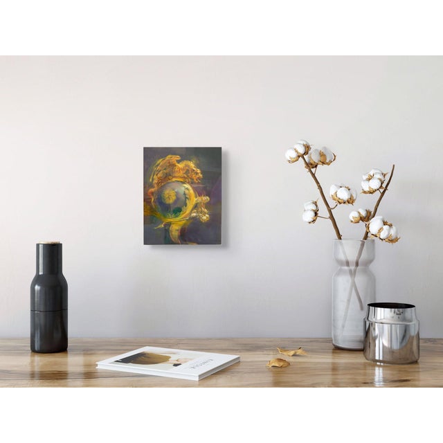 Early 21st Century Circle of Fire by Elena Burykina | Oil on panel Abstract depiction of a fiery orb with mythical creatures. For Sale - Image 5 of 5