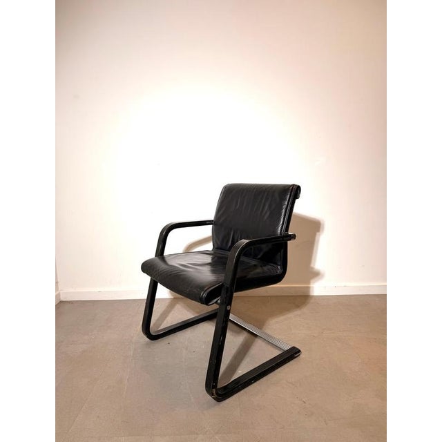 Metal Vintage Black Leather Cantilever Armchair by Wilkhahn For Sale - Image 7 of 7