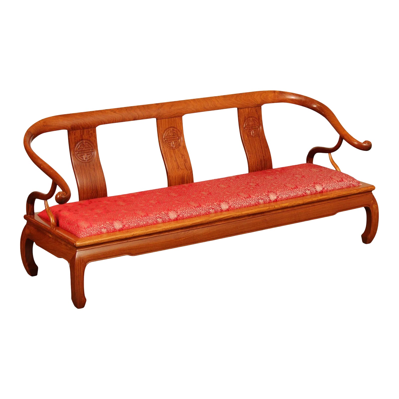 Chinese Hardwood Horseshoe Back Settee | Chairish