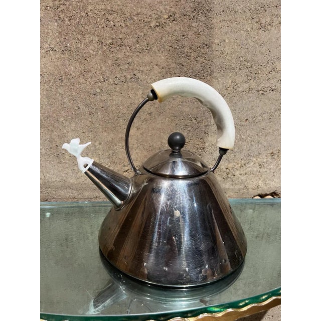 Metal 1980s Vintage Alessi Tea Kettle Stainless White Italy For Sale - Image 7 of 12