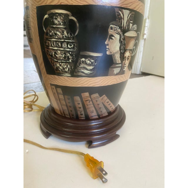 Vintage Trompe L’Oeil Lamp With Library Oil Painting Image For Sale - Image 9 of 11