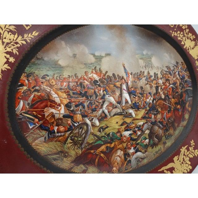 Ceramic Large Hand-Painted Wall Charger Plate Depicting Waterloo Battle with Napoleon by Jean Antoine Mertel, 1866 For Sale - Image 7 of 18