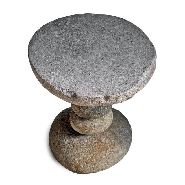 Contemporary Vintage Stacked River Rock Outdoor Stool Side Table For Sale - Image 3 of 8
