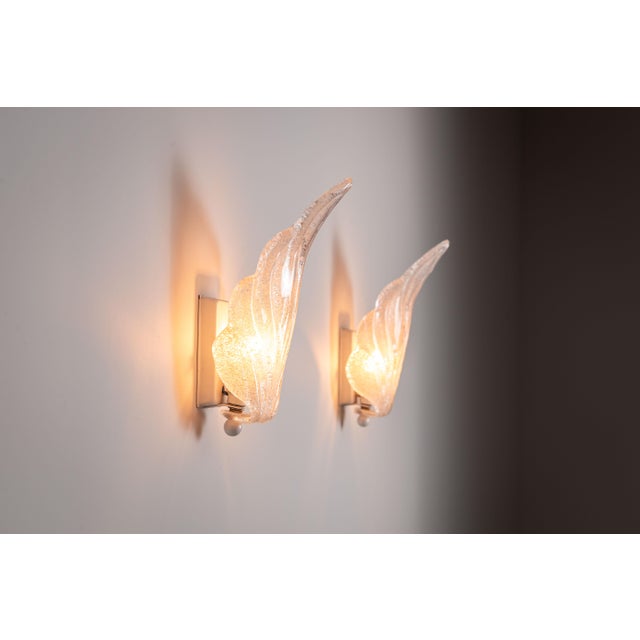 Vintage Glass Leaf Wall Lamps, 1970s, Set of 2 For Sale - Image 4 of 14