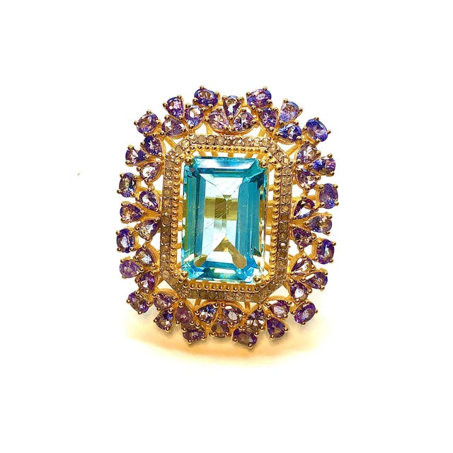 Bochic "Orient" Vintage Tanzanite, Topaz & Diamond Ring Set In 18K & Silver For Sale - Image 17 of 18