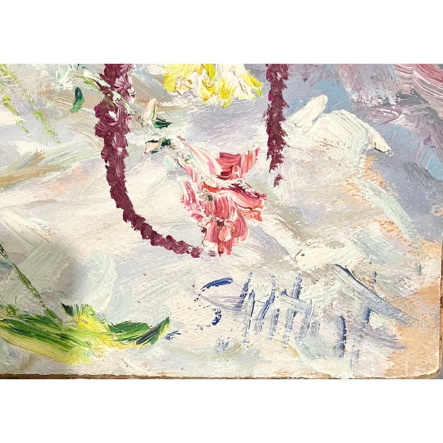 Gray Samuel Rothbort, Large Bold Modernist Floral Bouquet Impasto Oil Painting Flowers Samuel Rothbort, c.1940's-1950's For Sale - Image 8 of 8