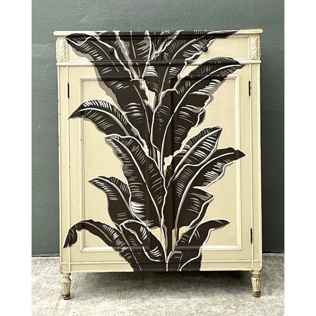 Vintage Banana Leaf Hand Painted Cabinet For Sale - Image 13 of 14