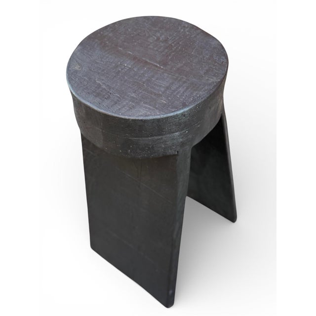 18" - Handcrafted Sculptural Solid Wood "Halo" Ebony Stool For Sale - Image 10 of 16