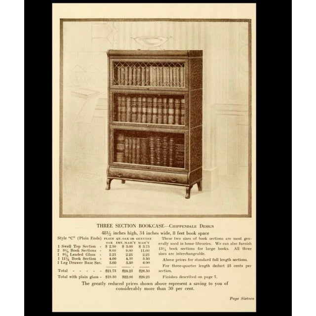 Antique Library Bookcase Lundstrom Chippendale Leaded Glass 3-Tier Sectional Barrister Bookcase - Quarter-Sawn Oak For Sale - Image 13 of 17