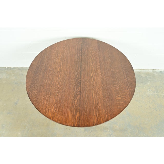 Early 20th Century Stickley Style Antique Mission Oak Arts & Crafts Pedestal Extension Dining Table, Newly Refinished For Sale - Image 5 of 10
