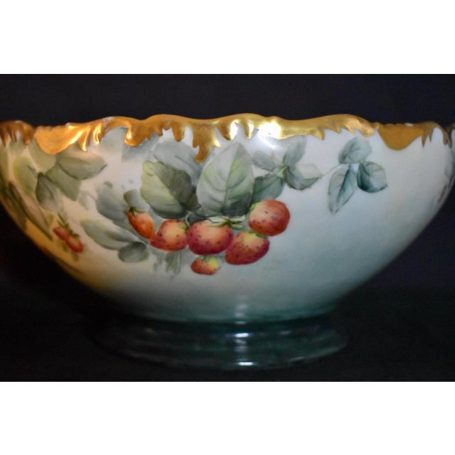 Antique T&v Limoges France Porcelain Bowl Hand Painted Strawberries Gold 1907 For Sale In Philadelphia - Image 6 of 18