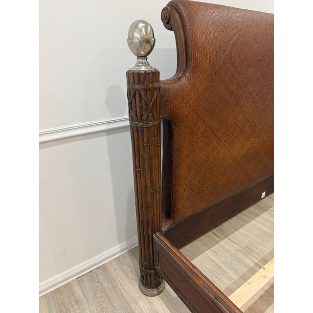Thomasville Hemingway Collection King Size Rattan Woven Head and Foot Board. Large Impressive Bed. Bamboo form columns...