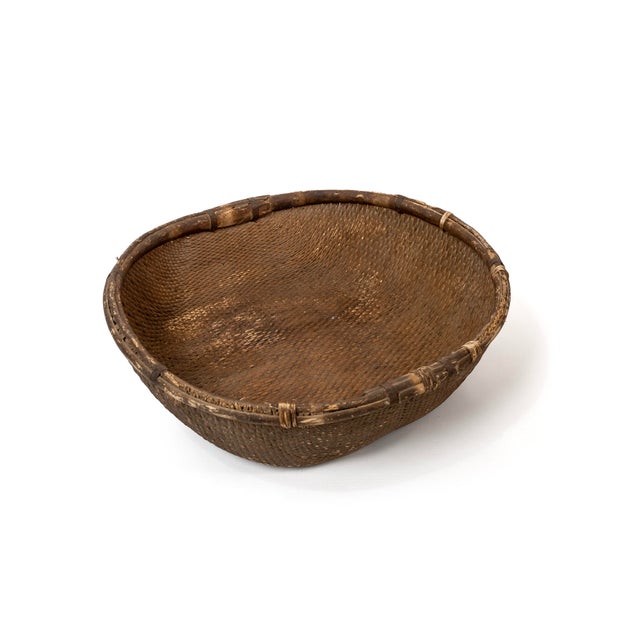 Antique Chinese Jumbo Harvest Basket With Bamboo Rim For Sale - Image 4 of 6