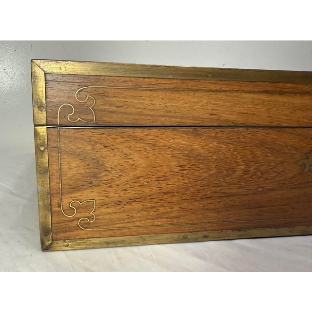 19th Century Large High Quality Antique 19th Century Wood Inlaid Brass Writing Lap Desk Box For Sale - Image 5 of 18