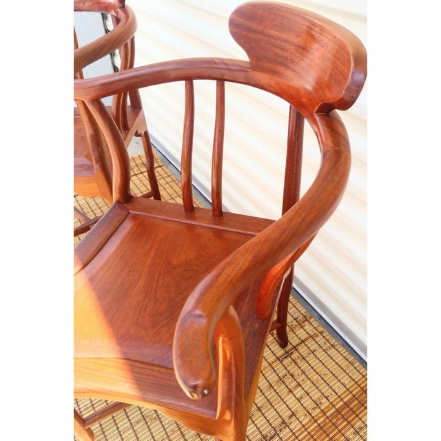 Vintage Mahogany Asian Chinoiserie Style Corner Side Chair- a Pair For Sale In West Palm - Image 6 of 9