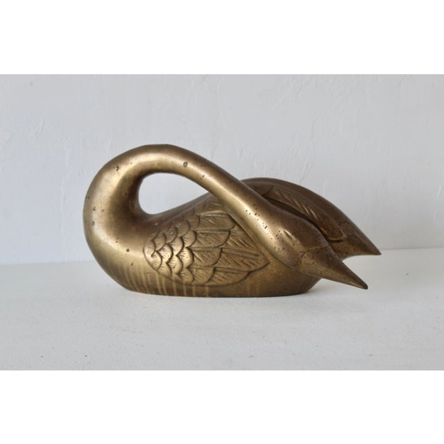 1970s Stylized Brass Swan Sculpture Patina Mid Century Hollywood Regency For Sale - Image 9 of 10