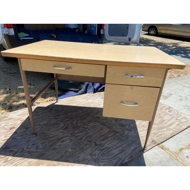 1960s 1960s Vintage Mid Century Modern Metal Tanker Desk For Sale - Image 5 of 12