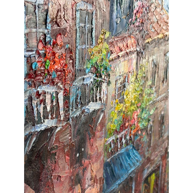Textile 1970s Massive Venice Canal Scene – Burnette Original Oil Impasto Texture For Sale - Image 7 of 12
