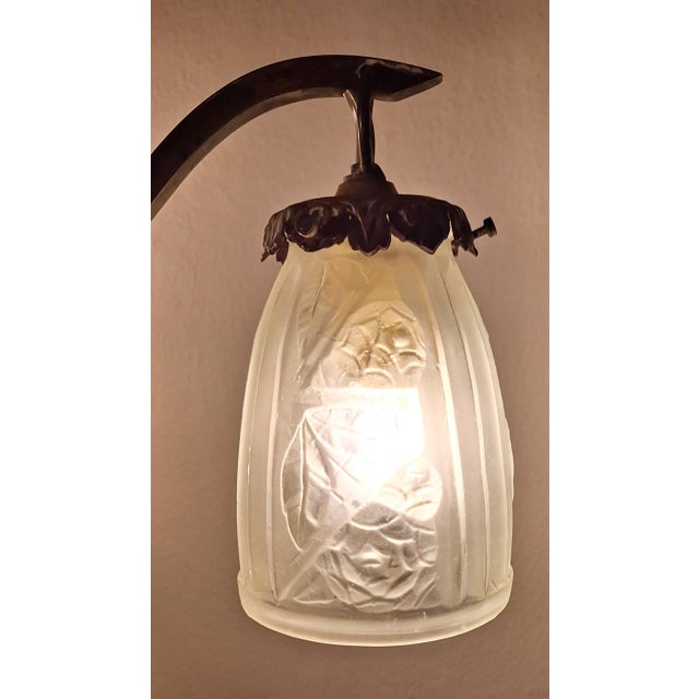 Metal French Art Deco Hanging Lamp with Brass Frame, 1930s For Sale - Image 7 of 8