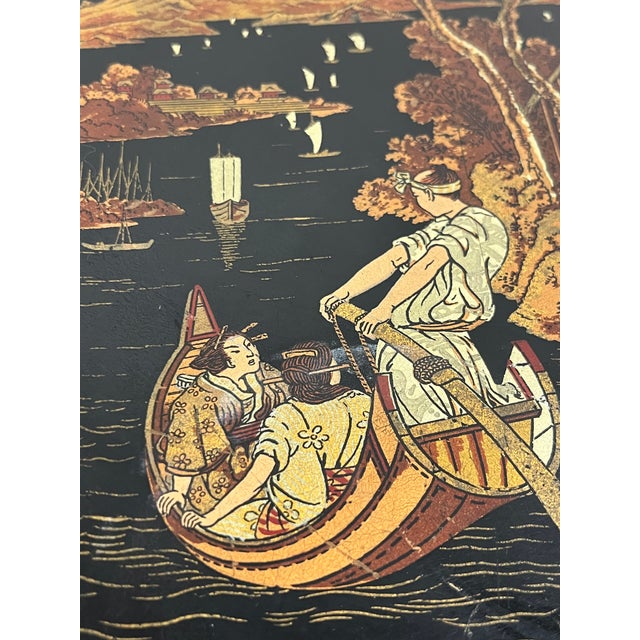 Antique Chinese Papier Mâché Lacquer Tray With Chinoiserie Landscape – Late 19th Century For Sale - Image 11 of 11