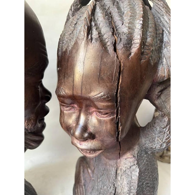 Brown Pair of Vintage Traditional African Ebony Wood Man & Woman Carving Busters For Sale - Image 8 of 17
