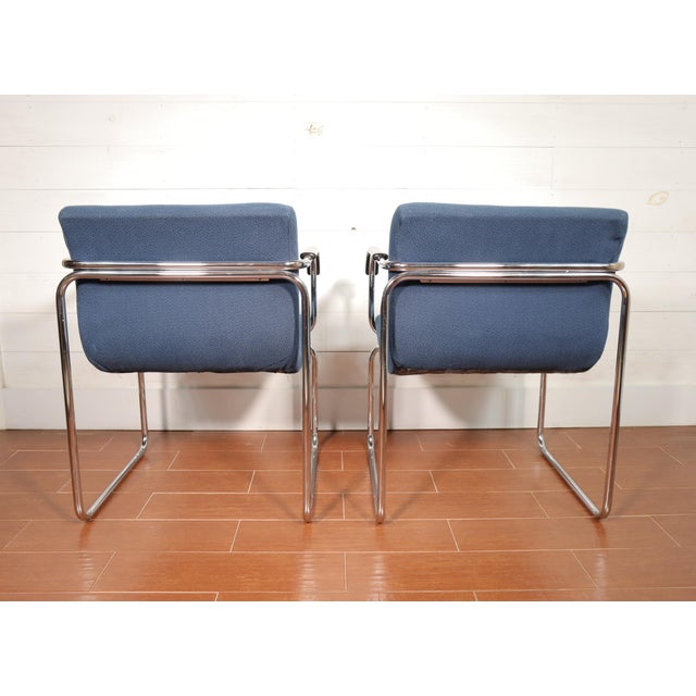 Vintage Pair Tubular Chrome Arm Chairs by Goodform Bauhaus Milo Baughman Style Mid Century Modern Retro For Sale - Image 6 of 13